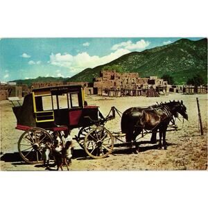 Stagecoach Pueblo Taos‎ New Mexico Postcard Horse Drawn Unposted